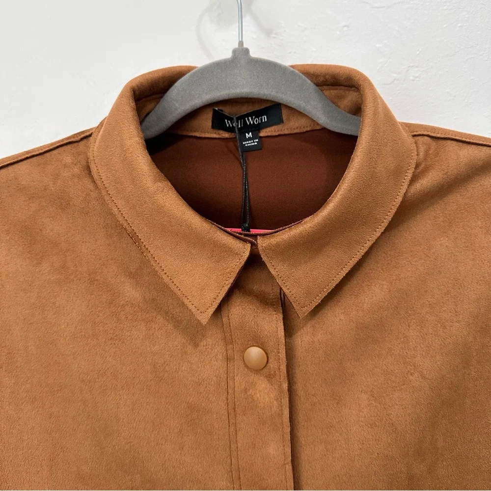 Well Worn Brown Faux Suede Button-Up  Jacket Size Medium - Picture 13 of 14